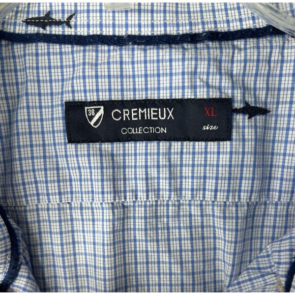 Daniel Cremieux Mens XL Shirt Blue White Plaid Button Up Short Sleeve Shark Fish - Picture 6 of 8